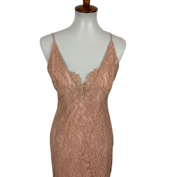 Bardot Pink Lace Midi Dress Womens 6 Spaghetti Strap Bodycon Cocktail Formal - Picture 2 of 8